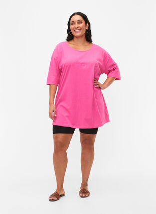 Bawelniana koszulka oversize z nadrukiem, Shocking Pink ÉTOILÉ, Model image number 2