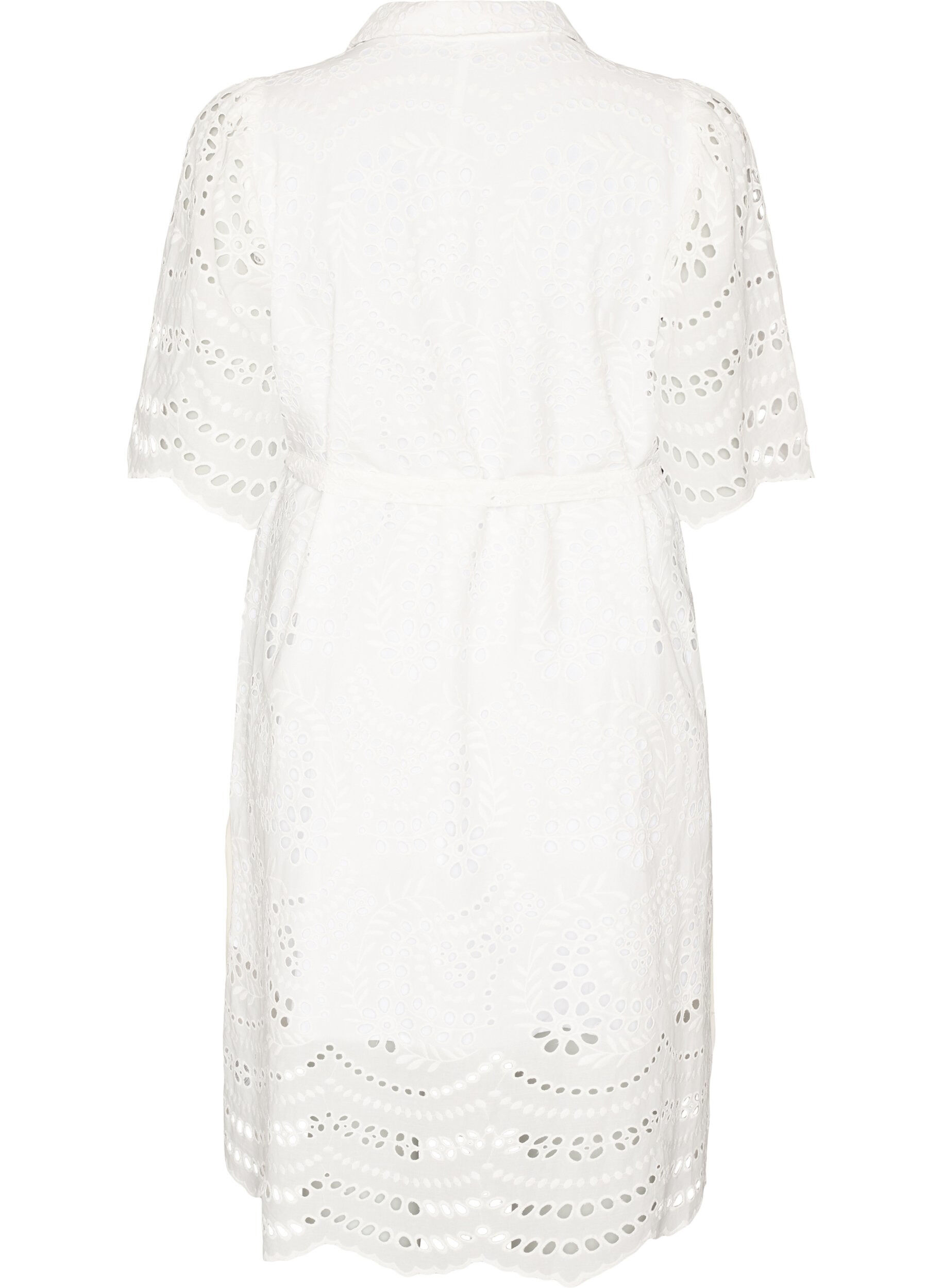 ZizziSukienka-koszulka w stylu broderie anglaise z pasem do wiazania, Biały, Packshot image number 1