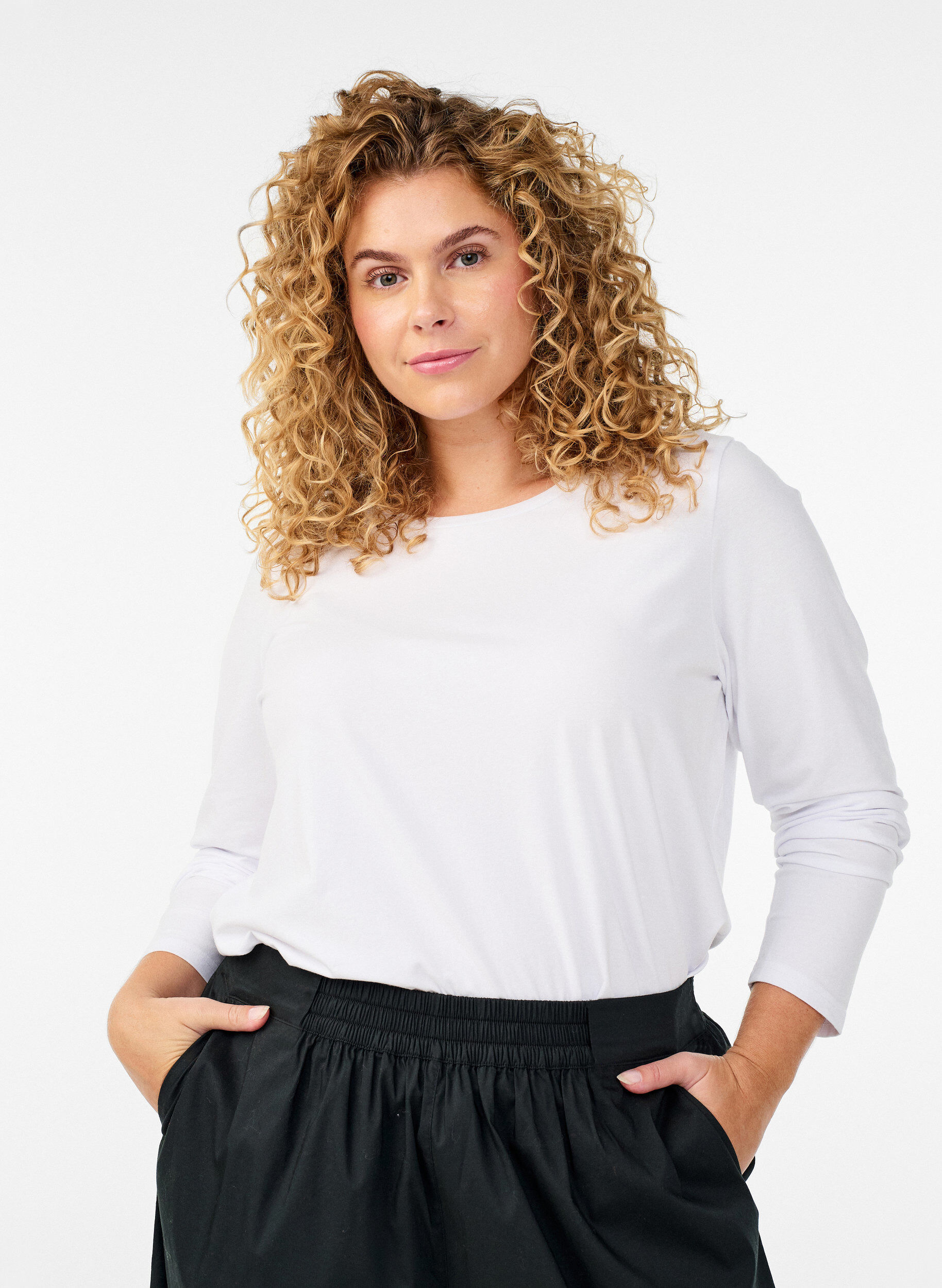 ZizziPodstawowy top z dzerseju z dlugim rekawem, Biały, Model image number 0