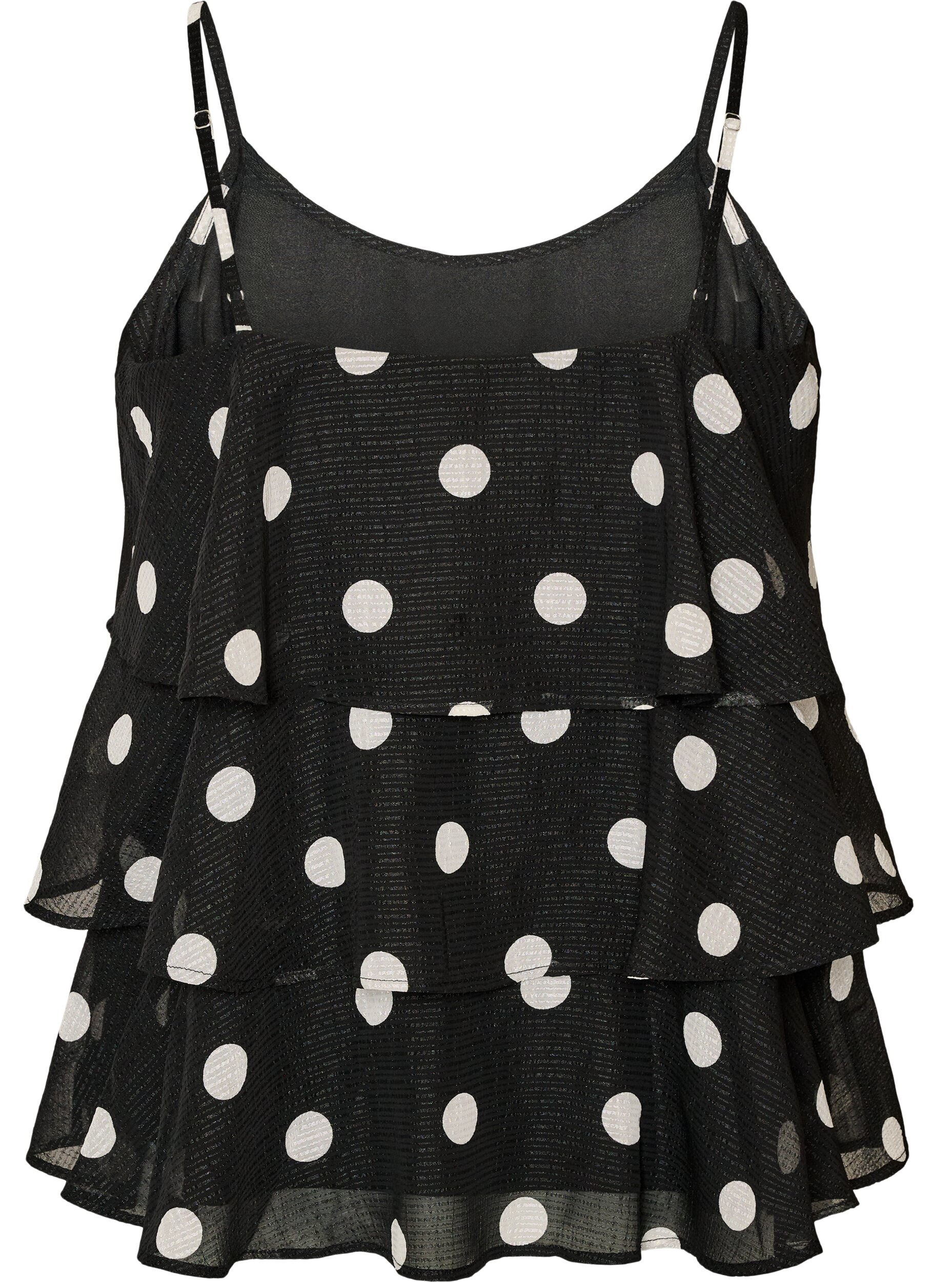 ZizziBluzka warstwowa z falbankami i ramiaczkami typu spaghetti, Czarne, Packshot image number 1