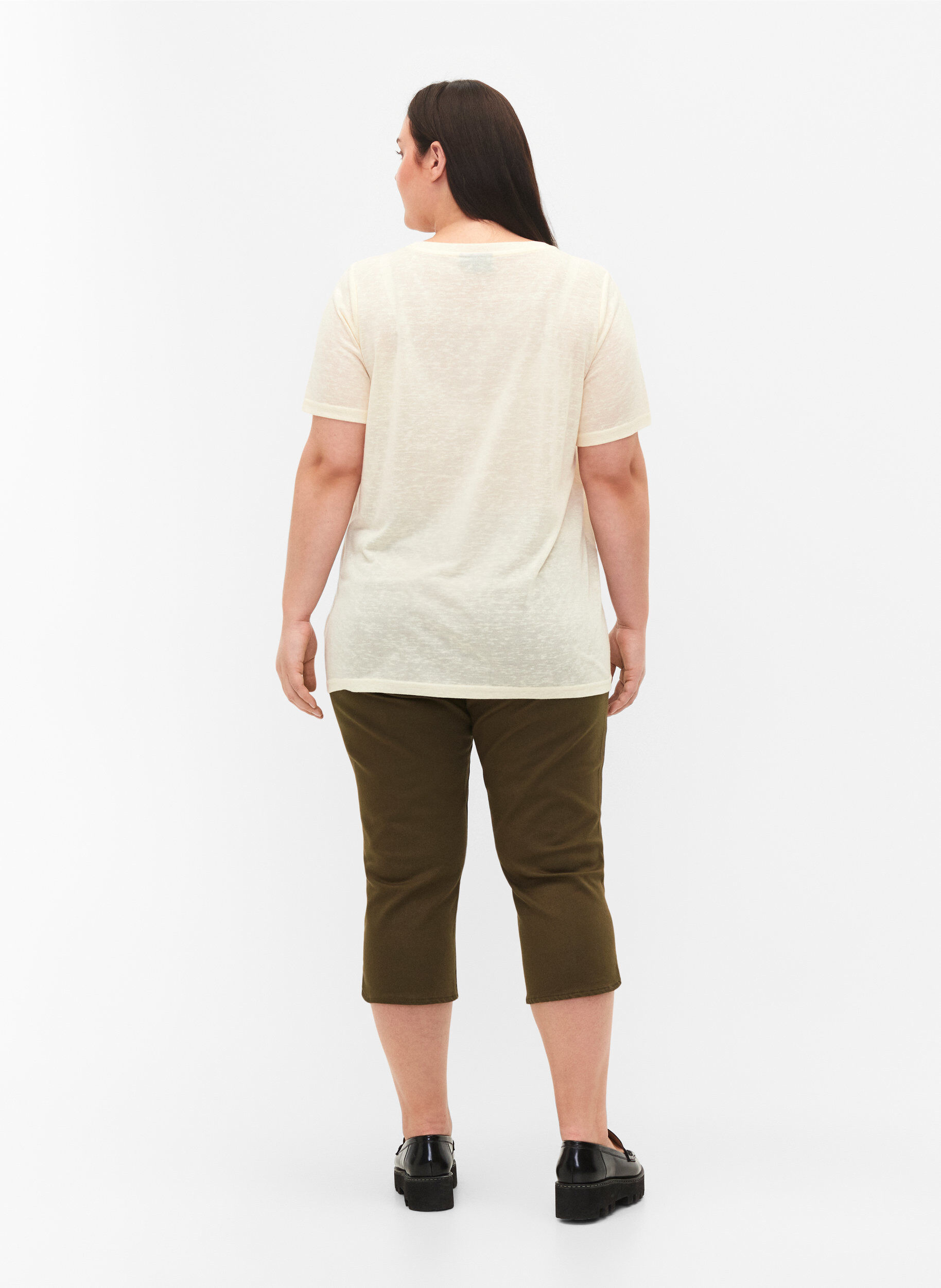 Zizzi Dopasowane spodnie capri z mieszanki bawelny, Ivy Green, Model image number 1