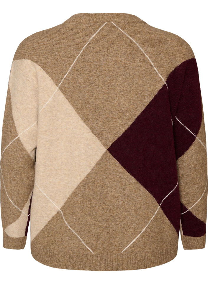 Sweter z rombowym wzorem, Brązowy, Packshot image number 1