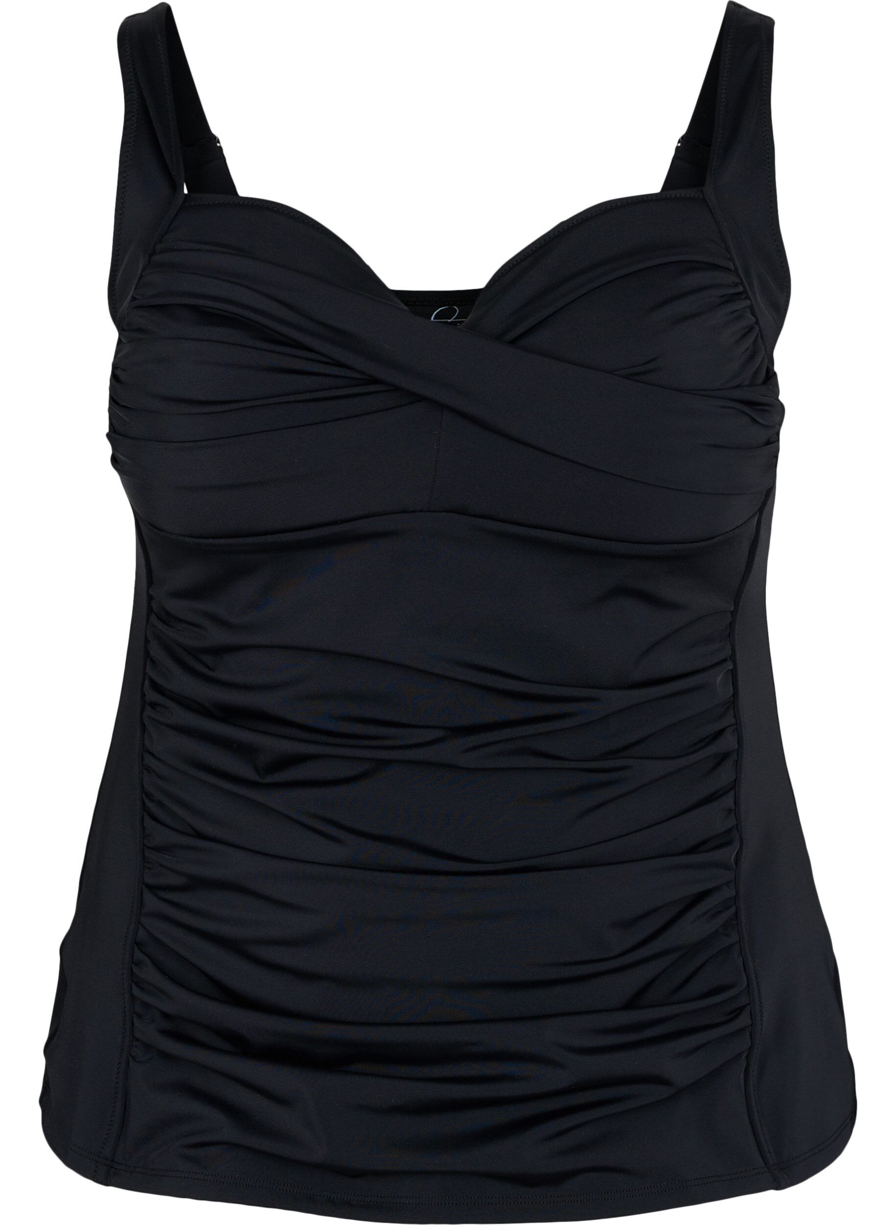 Zizzi Tankini z drapowanym przodem, Czarne, Packshot image number 0