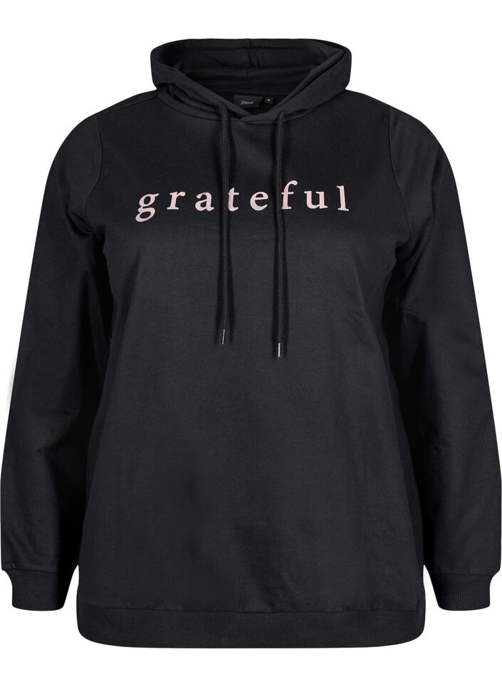 Bluza z kapturem i nadrukiem, Czarne, Packshot image number 0