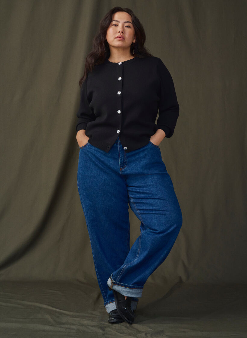 Dzianinowy kardigan z ozdobnymi guzikami, Black, Image image number 0