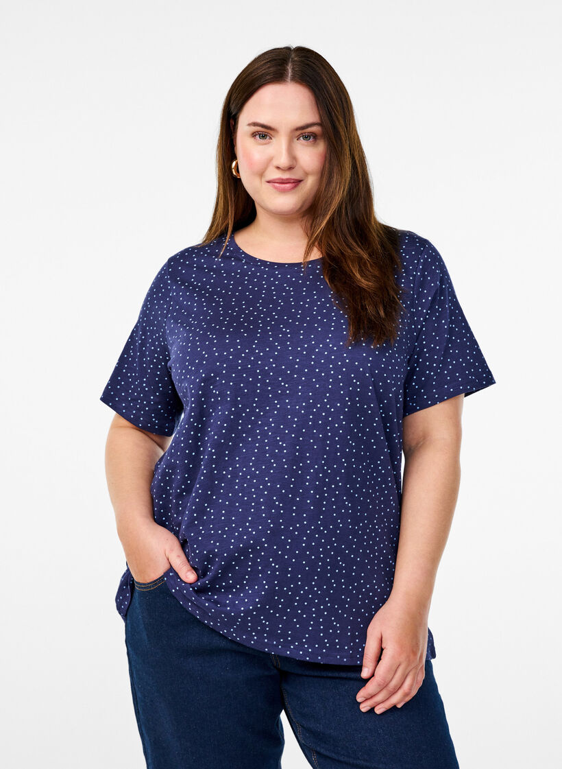  Koszulka w kropki z bawelny organicznej, Niebieskie, Model image number 0