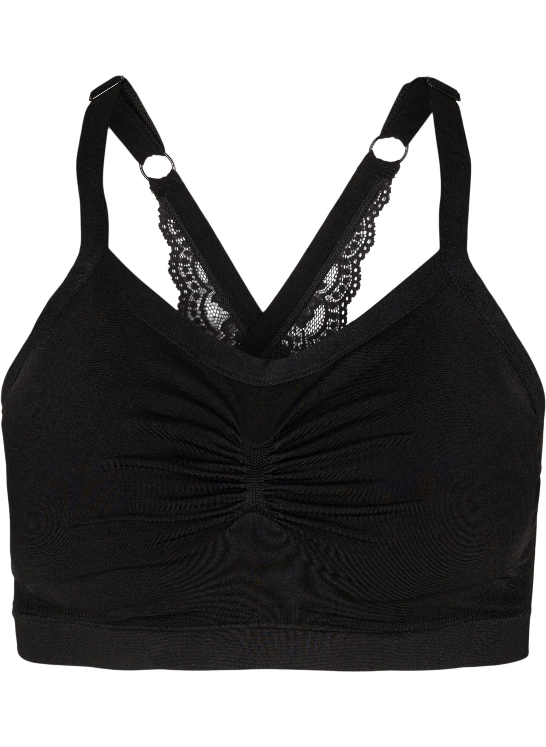 Zizzi Soft bra with lace back, Black, Packshot image number 0