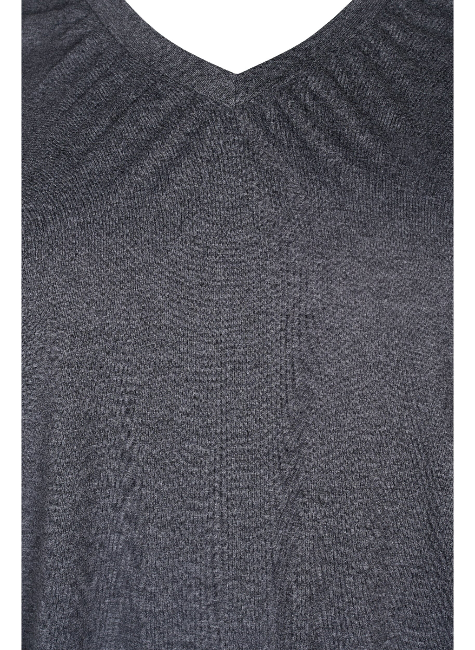 Zizzi Melange top with long sleeves and v cutting, Dark Grey Melange, Packshot image number 2