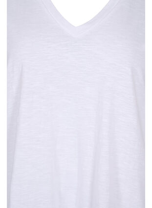 Jednokolorowa koszulka typu oversize z dekoltem w szpic, Bright White, Packshot image number 2