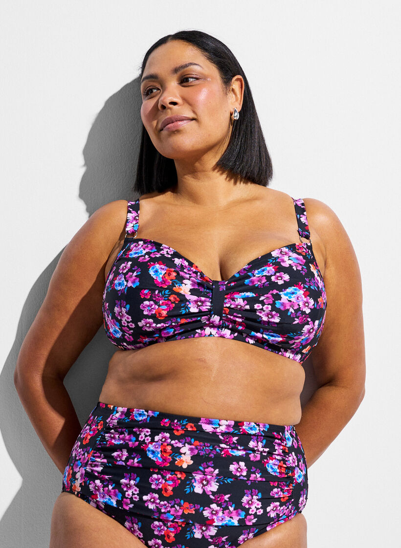 Underwire bikini bra with pattern, Purple, Model image number 0