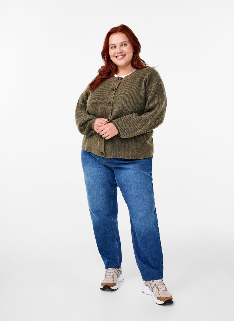 Kardigan z dzianiny w prazki, zapinany na guziki, Zielony, Model image number 1