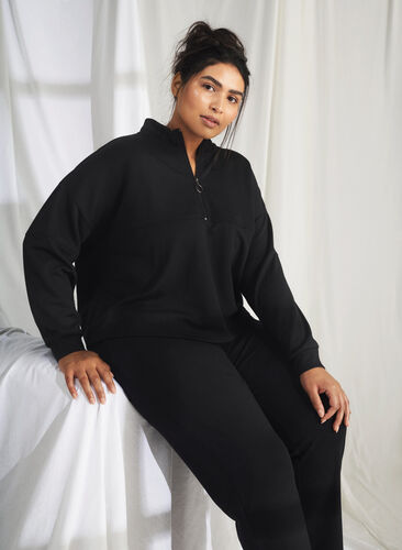 Bluza z mieszanki modalu z wysokim dekoltem, Black, Image image number 0