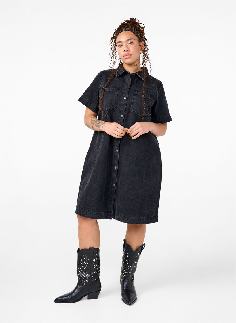 Dluga dzinsowa koszula z krótkimi rekawami, Grey Washed, Model image number 2