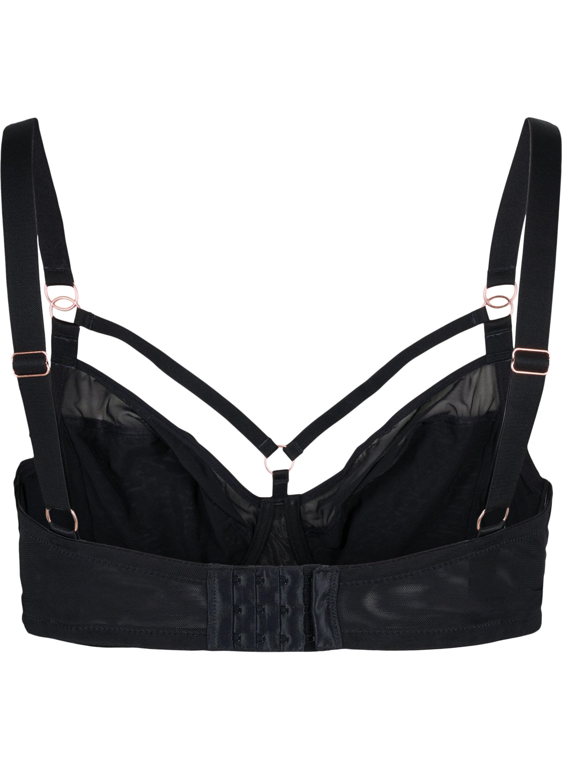 Zizzi Patterned bra with mesh and thong, Black, Packshot image number 1