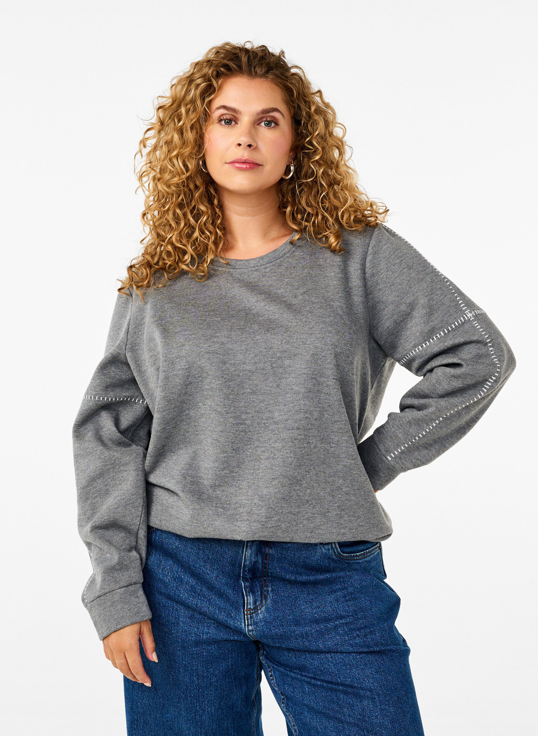 Zizzi Bluza z kontrastowymi szwami, Medium Grey M&eacute;l, Model image number 0