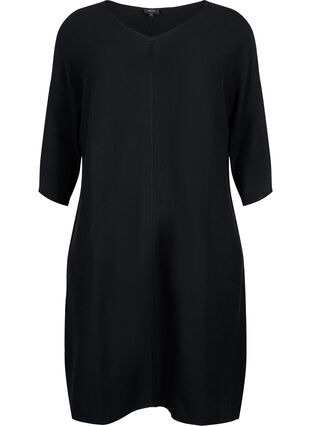 Prazkowana sukienka z rekawem 3/4, Black, Packshot image number 0