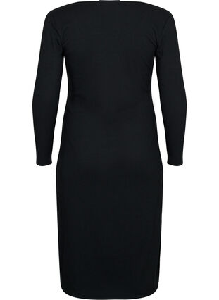 Dopasowana sukienka z dlugimi rekawami i rozcieciem, Black, Packshot image number 1