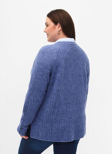 Dzianinowy sweter z rozcieciem, Gray Blue Mel., Model image number 1
