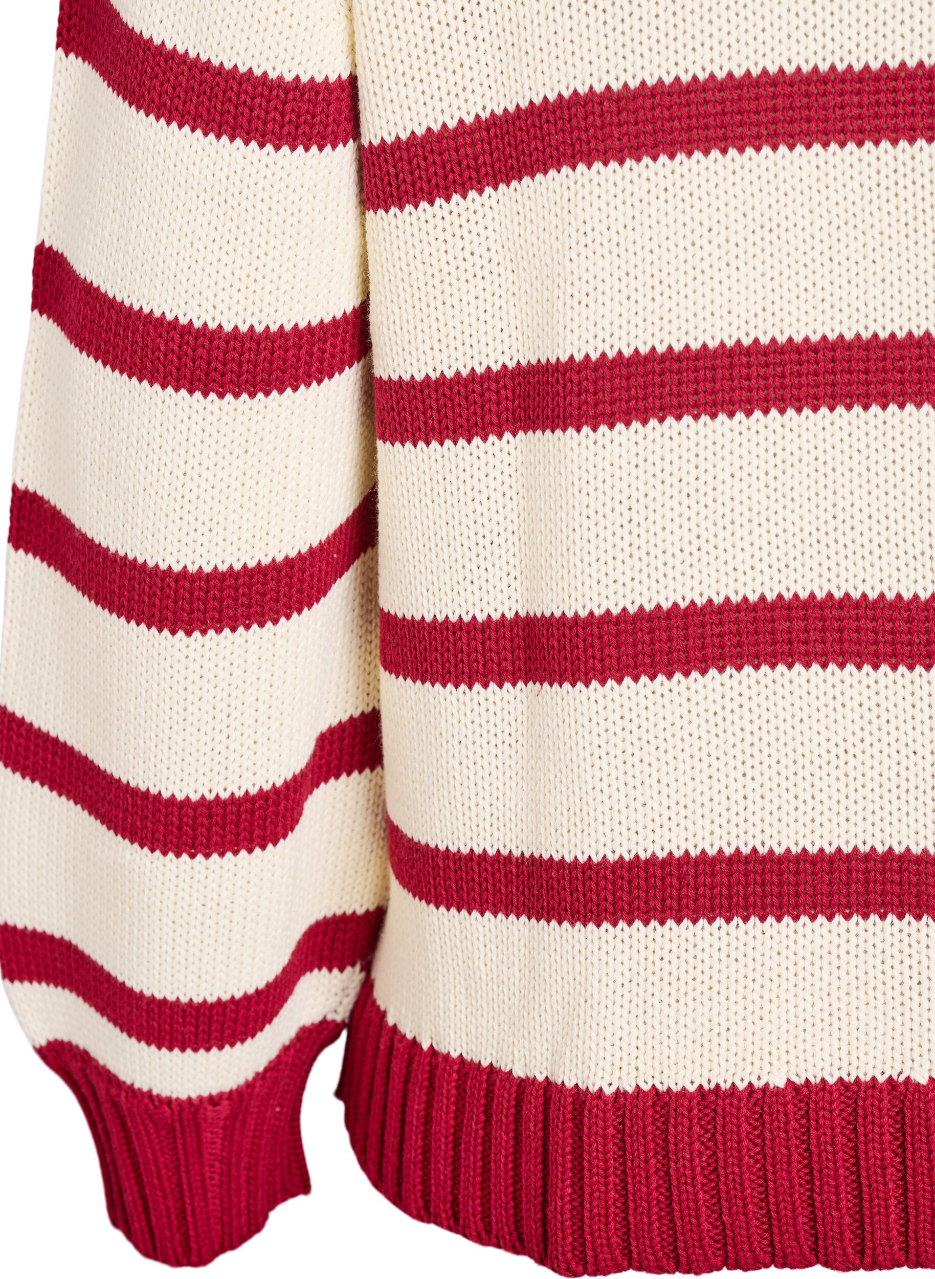 Zizzi Bluzka z dzianiny w paski z kolnierzykiem polo, Biały, Packshot image number 3