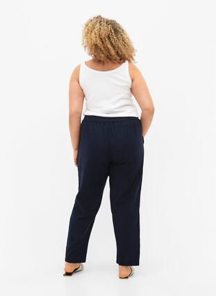 Gladkie bawelniane spodnie z lnem, Navy Blazer, Model image number 1