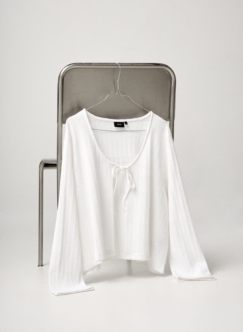 Dzersejowy kardigan z faktura i wiazaniem z przodu, Biały, Image image number 0