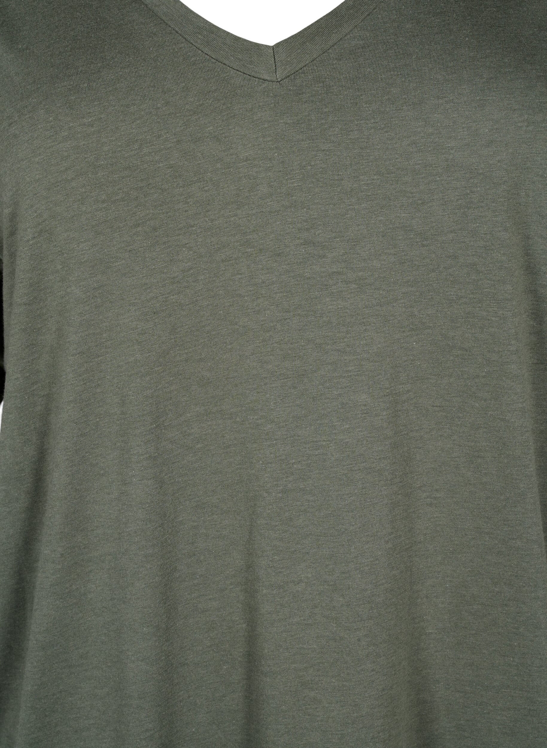 Zizzi Jednokolorowa koszulka typu oversize z dekoltem w szpic, Zielony, Packshot image number 2