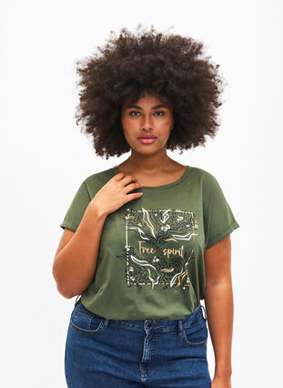 T-shirt z organicznej bawelny ze zlotym nadrukiem, Thyme W. Free, Model image number 0