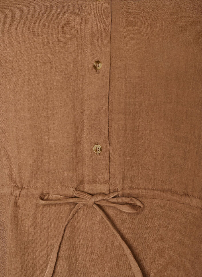 Lekka bawelniana sukienka muslinowa bez rekaw&oacute;w z tasiemka do wiazania, Brązowy, Packshot image number 2