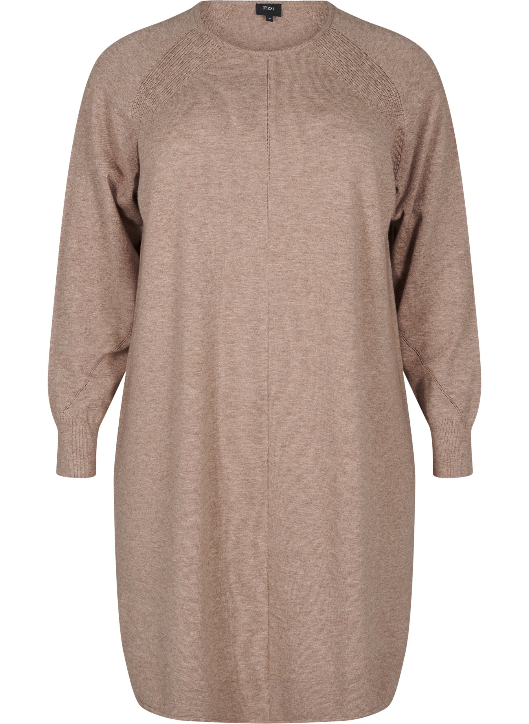 Zizzi Dzianinowa sukienka z okraglym dekoltem i dzianinowym wzorem, Fossil Mel., Packshot image number 0