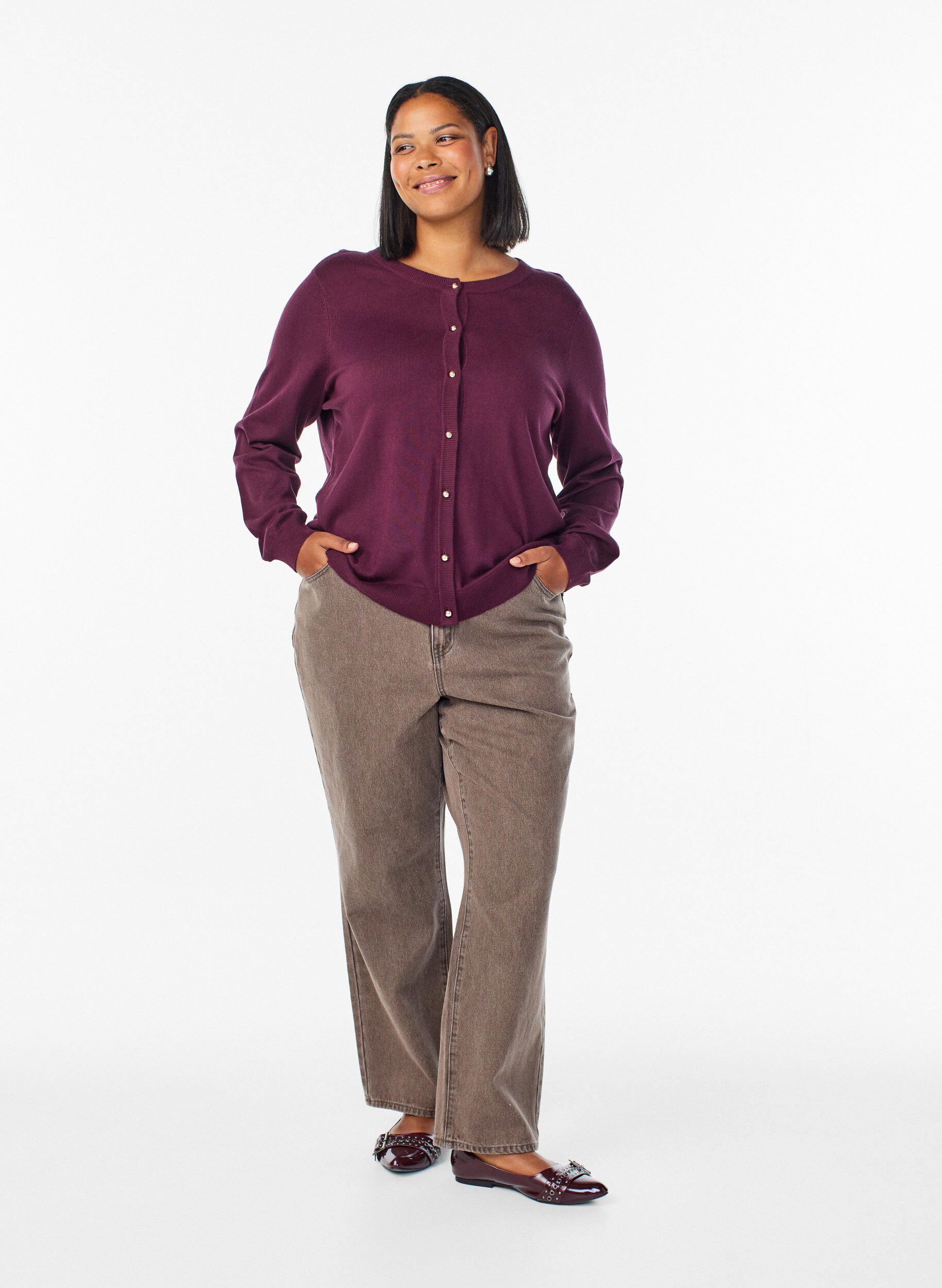 Zizzi Cienki kardigan z guzikami kulkowymi, Czerwony, Model image number 1