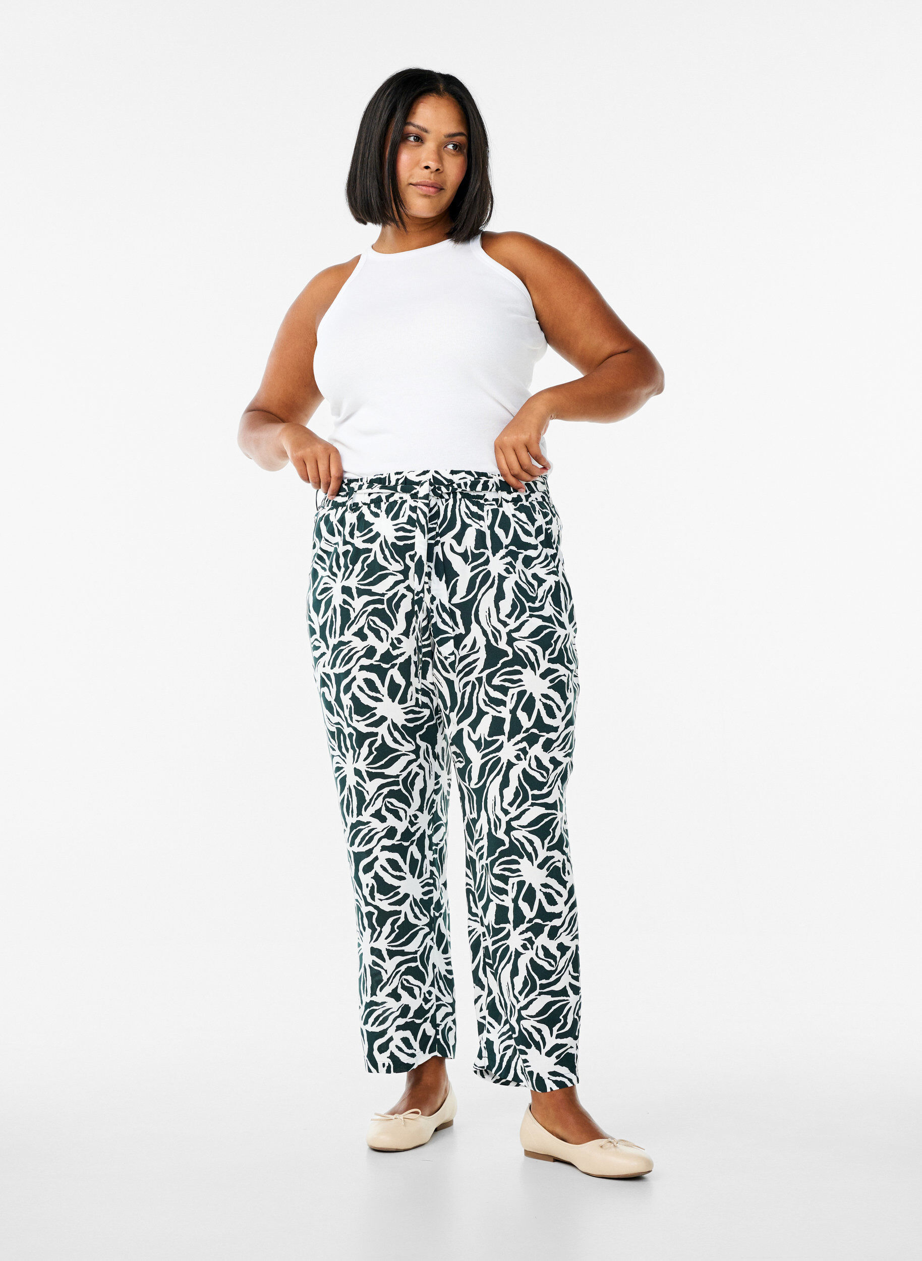 ZizziWiskozowe spodnie z wysokim stanem, Zielony, Model image number 0