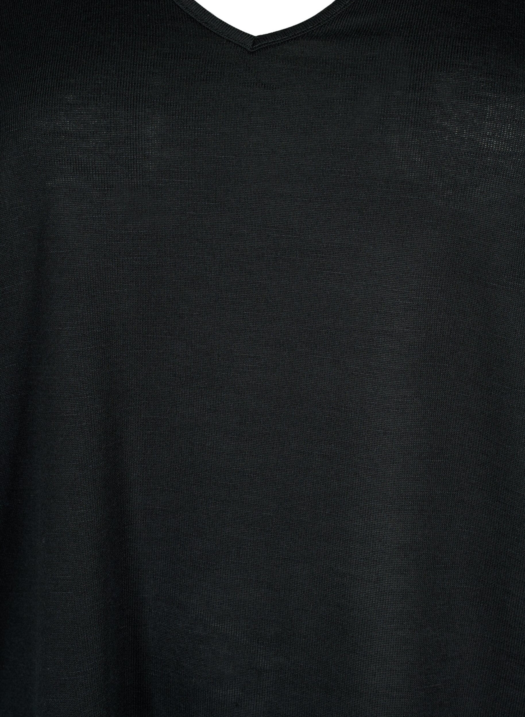 Zizzi Bluzka z kr&oacute;tkim rekawem z koronka i dekoltem w szpic, Black, Packshot image number 2