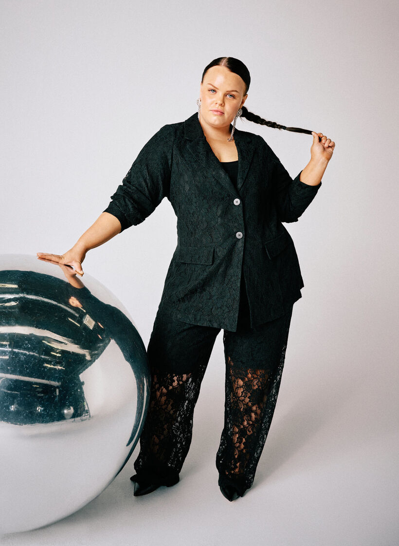 Koronkowy blezer zapinany na guziki, Czarne, Image image number 0