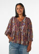 Bluzka z nadrukiem w stylu paisley i koronkowym detalem, Fioletowy, Model image number 0