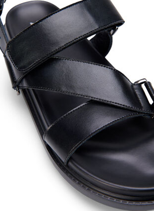 Szerokie skórzane sandaly z regulowanymi paskami, Black, Packshot image number 3