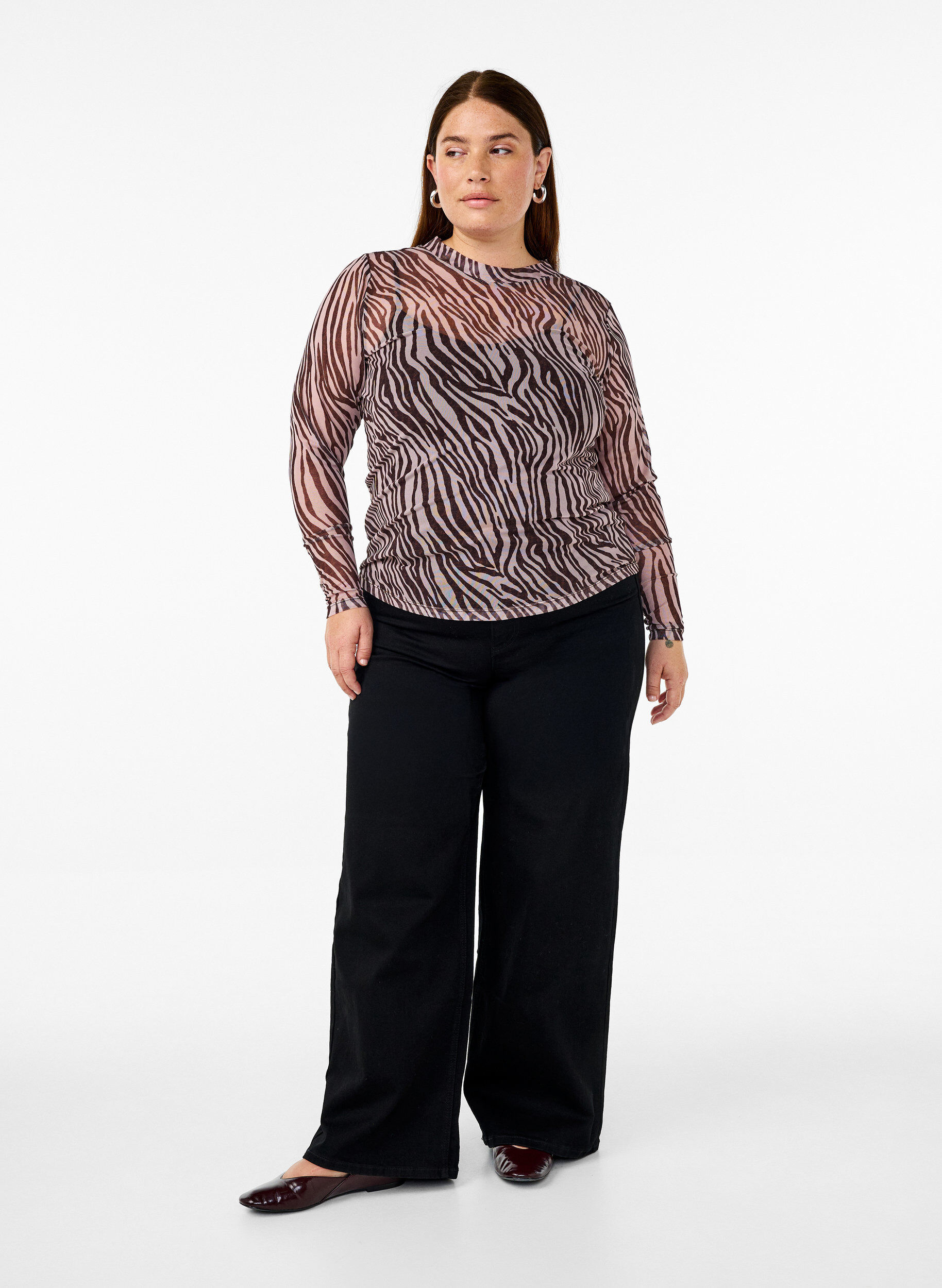 Zizzi Bluzka z siateczki w kropki, Czarne, Model image number 1