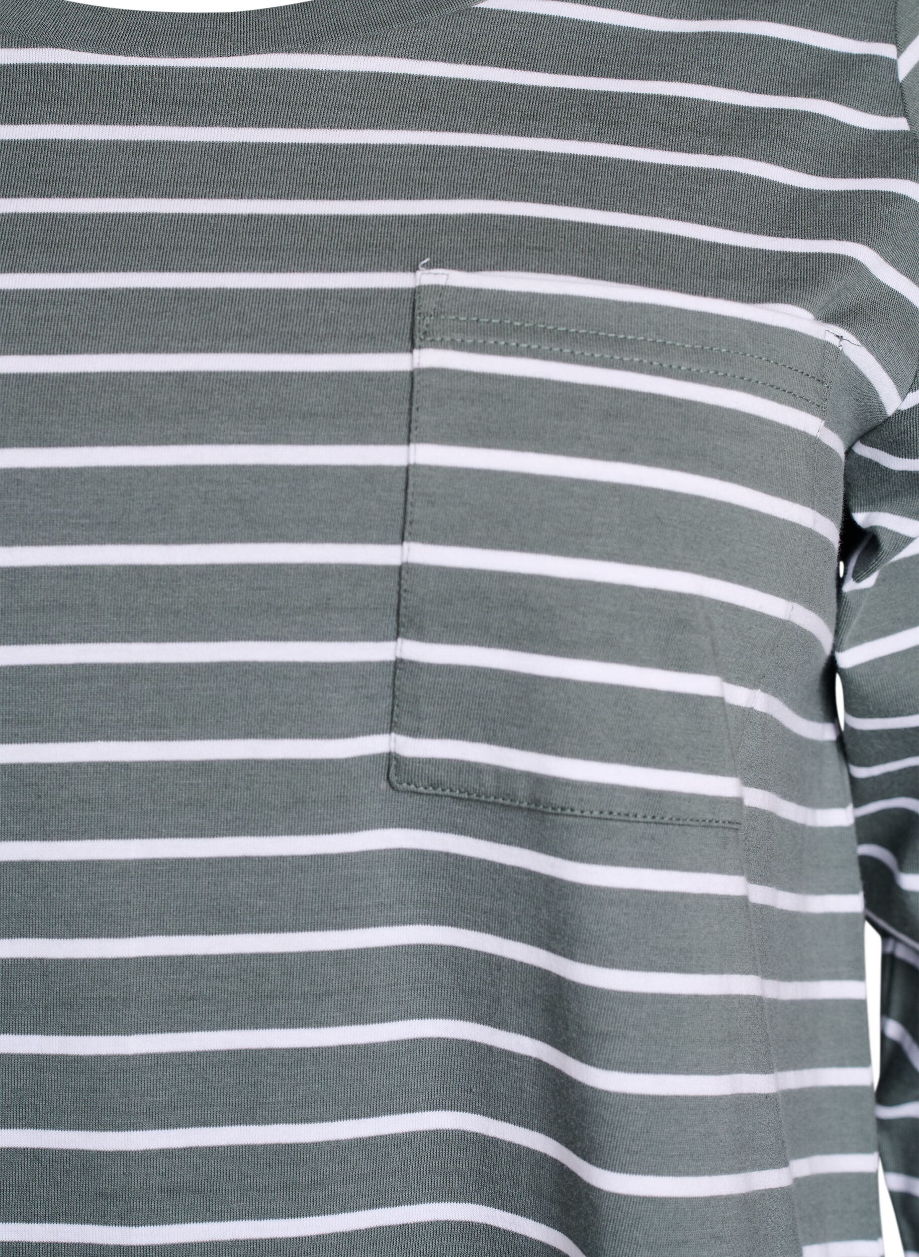 Zizzi Koszula nocna w paski z bawelny organicznej, Zielony, Packshot image number 2