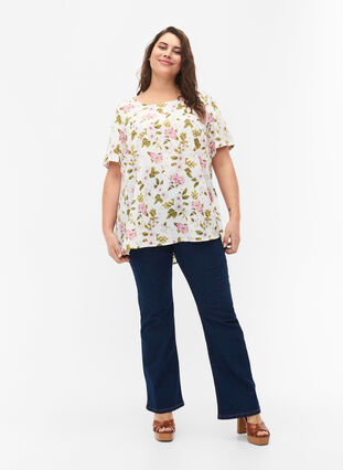 Flash – bluzka z krótkim rekawem i nadrukiem, Off White Flower, Model image number 2