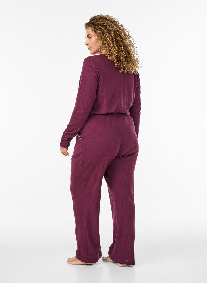 Bawelna organiczna d&oacute;l pizamy z haftem przelotowym, Ciemnobordowy, Model image number 1