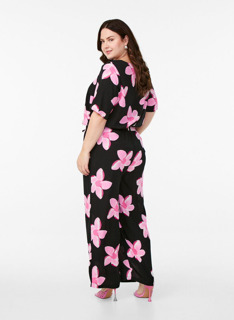 Luzne spodnie z wiskozy z nadrukiem, Czarne, Model image number 1