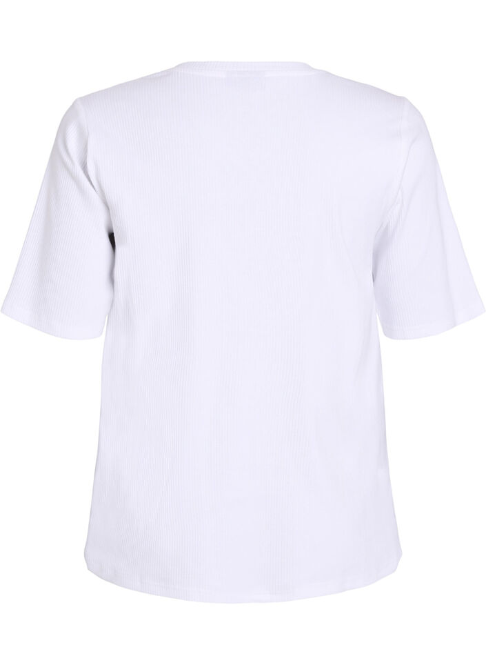 Bluzka z dzerseju w prazki z kr&oacute;tkim rekawem, Biały, Packshot image number 1