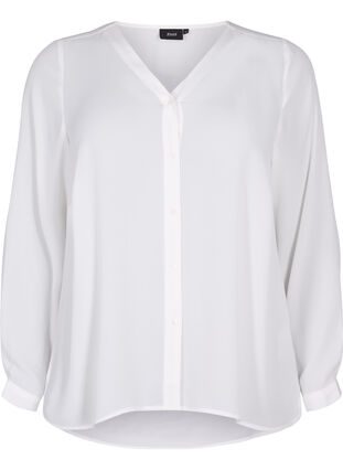 Koszula z dlugim rekawem i dekoltem w szpic, Bright White, Packshot image number 0