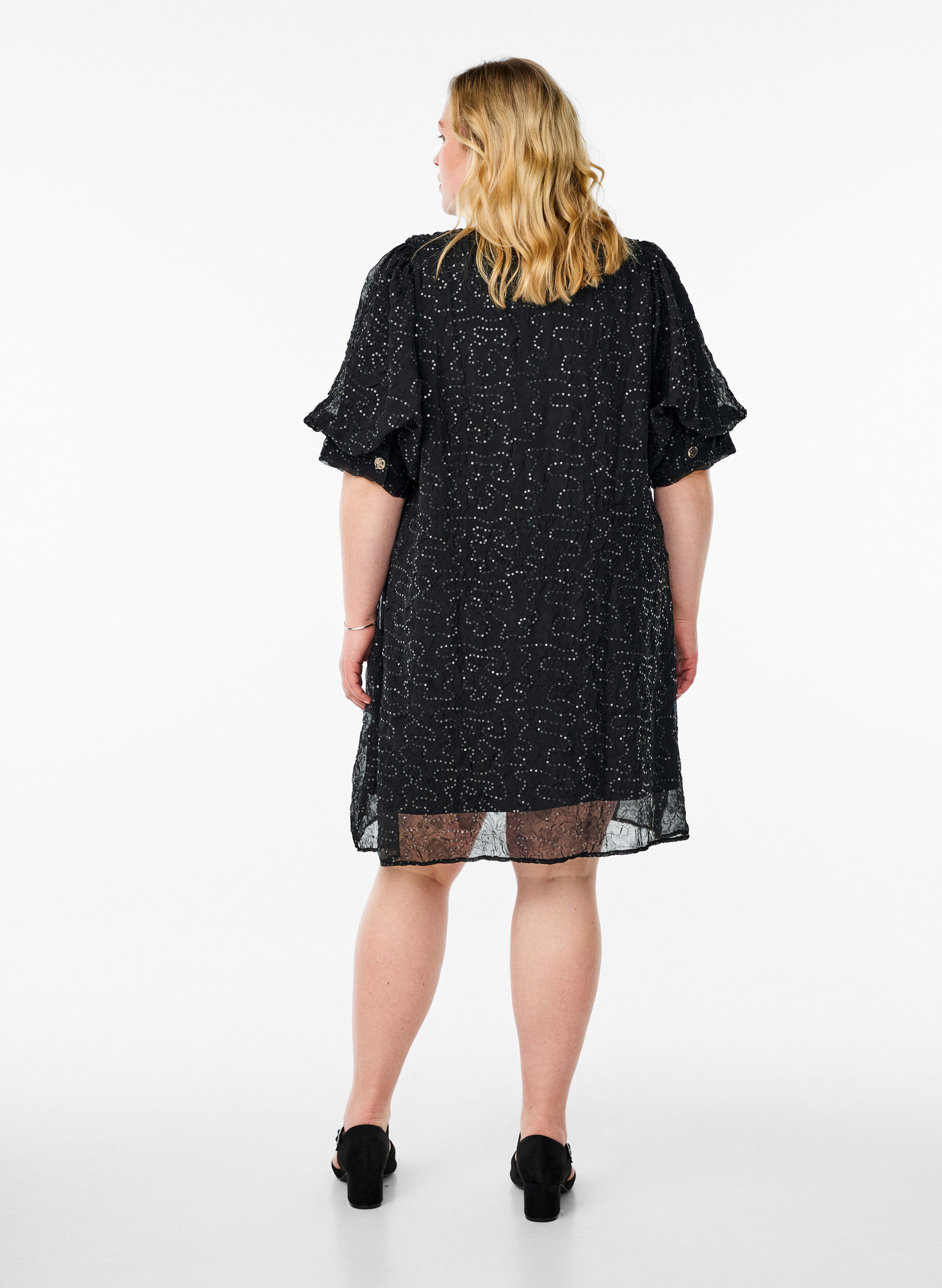 Zizzi Kr&oacute;tka sukienka imprezowa z cekinami, Czarne, Model image number 2