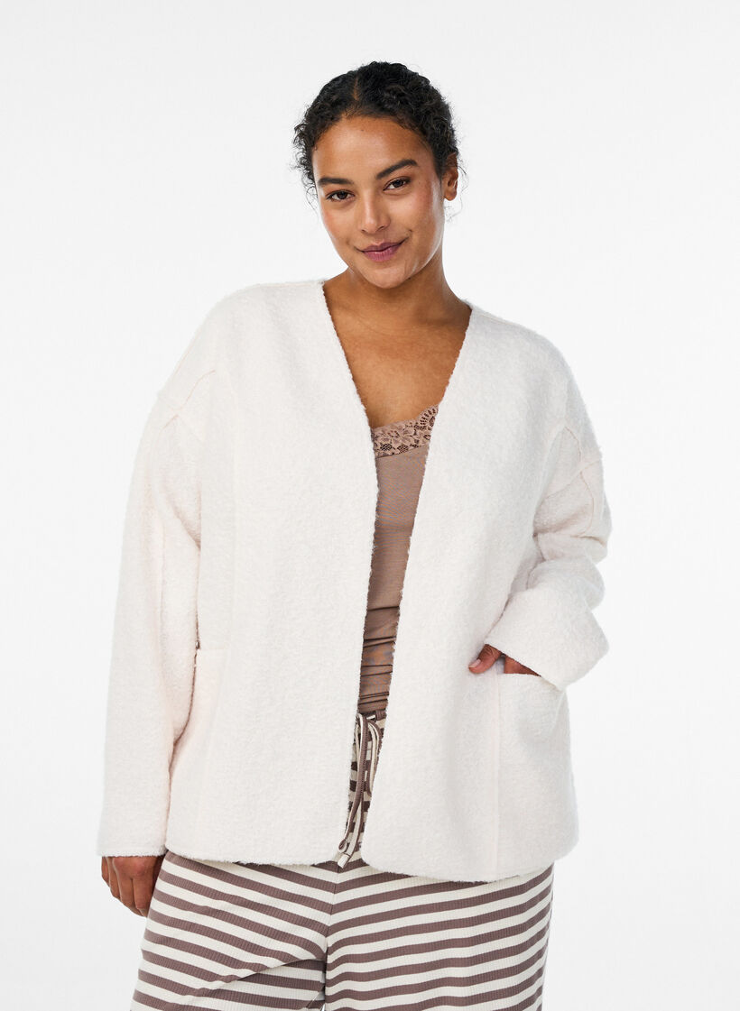 Luzny kardigan z kieszeniami, Biały, Model image number 0