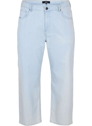 Proste jeansy do kostek w paski, Light Blue Stripe, Packshot image number 0
