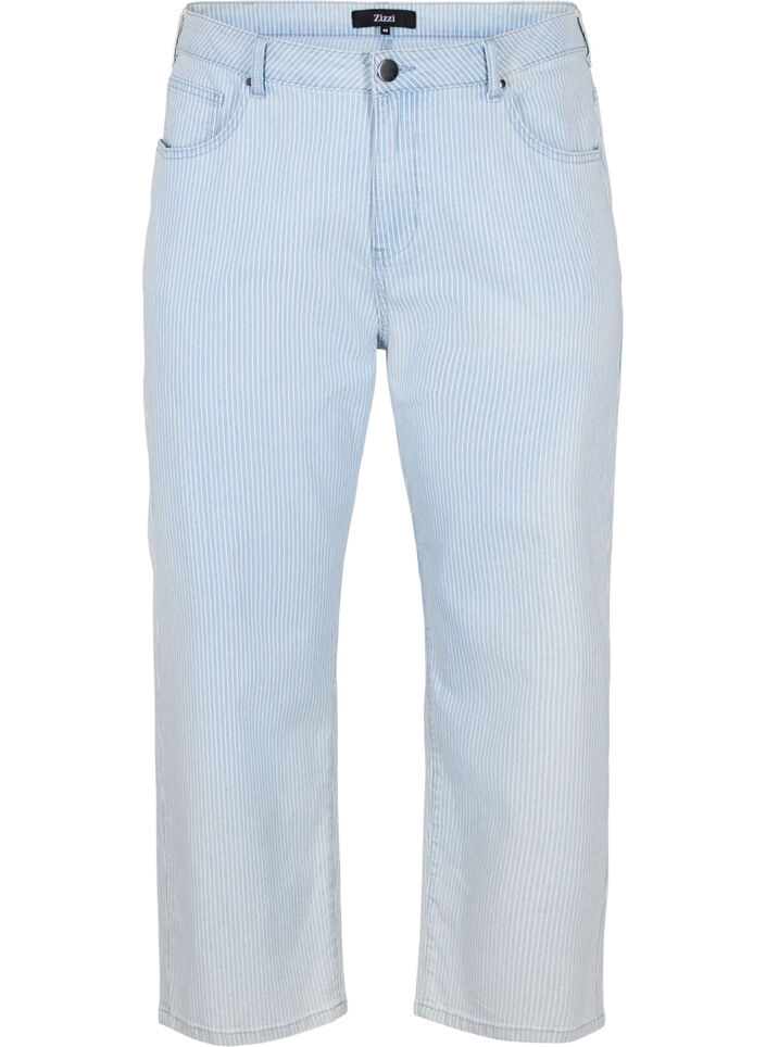 Proste jeansy do kostek w paski, Light Blue Stripe, Packshot image number 0