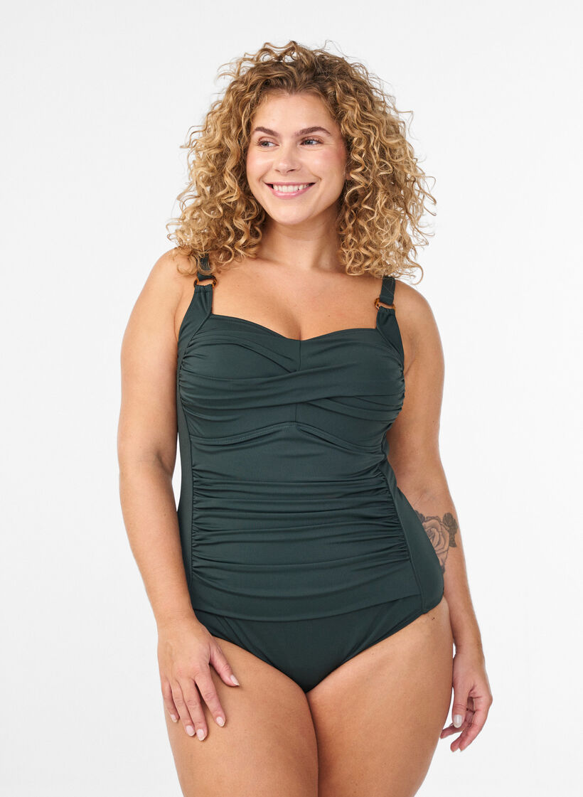 Str&oacute;j kapielowy z wkladkami i drapowaniem, Zielony, Model image number 0