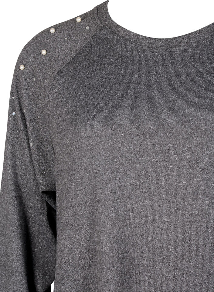 Sukienka z dlugim rekawem zdobiona perlami, Ciemnoszary, Packshot image number 2