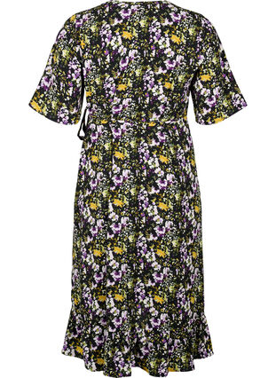Sukienka kopertowa z nadrukiem z krótkim rekawem, Black S. Flower AOP, Packshot image number 1