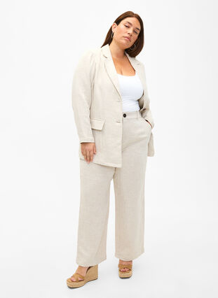 Spodnie garniturowe z mieszanki materialów z lnem, Rainy Day, Model image number 0